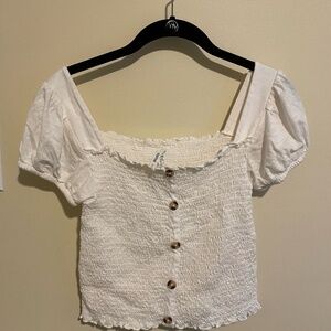 Mudd Womens Medium Smocked Button Down White Top